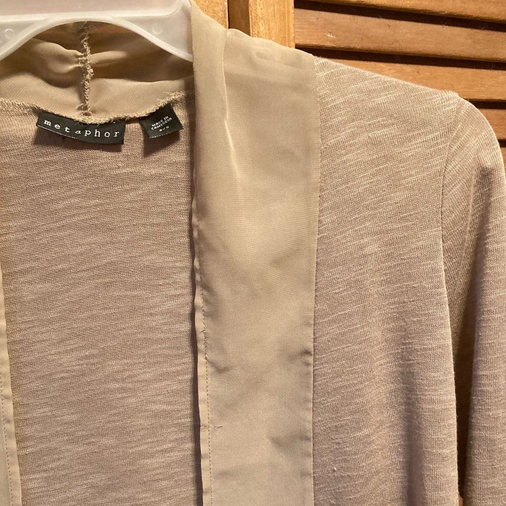 Metaphor Tan Open Front Chiffon Trim Cardigan - image 4